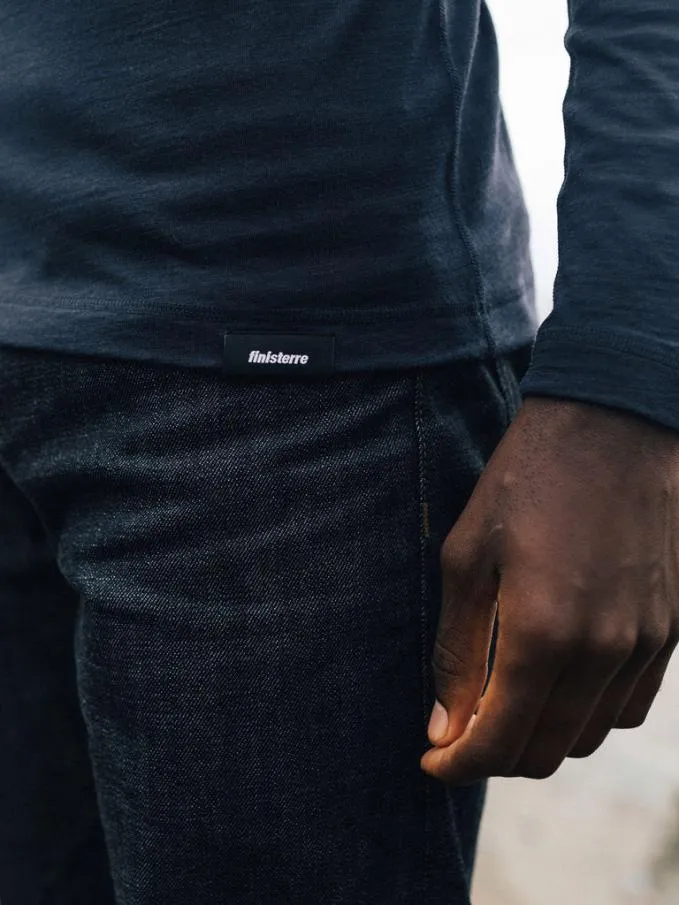 Men Eddy Merino Wool Long Sleeve Base Layer Navy Finisterre Base Layers and Underwear