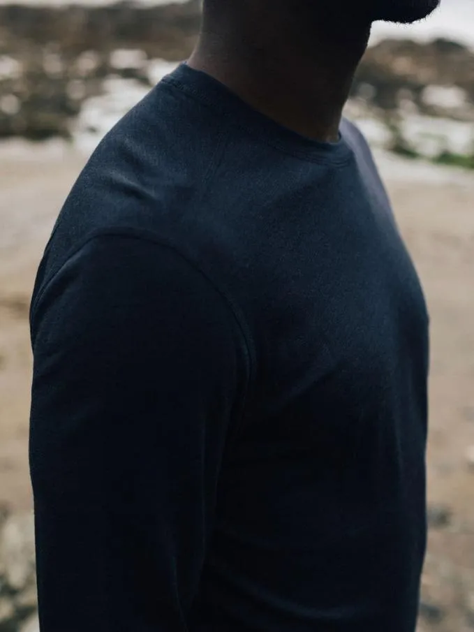 Men Eddy Merino Wool Long Sleeve Base Layer Navy Finisterre Base Layers and Underwear