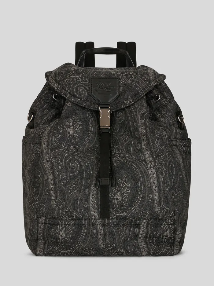Men Etro Backpacks And Belt Bags Paisley Backpack With Logo And Pegaso Black