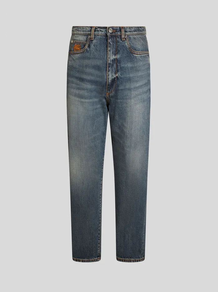 Men Etro Denim VintageEffect Jeans Navy Blue