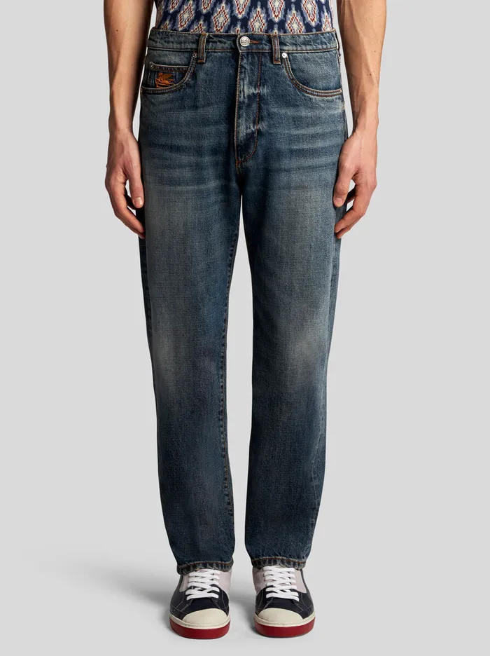 Men Etro Denim VintageEffect Jeans Navy Blue Men Etro Denim VintageEffect Jeans Navy Blue