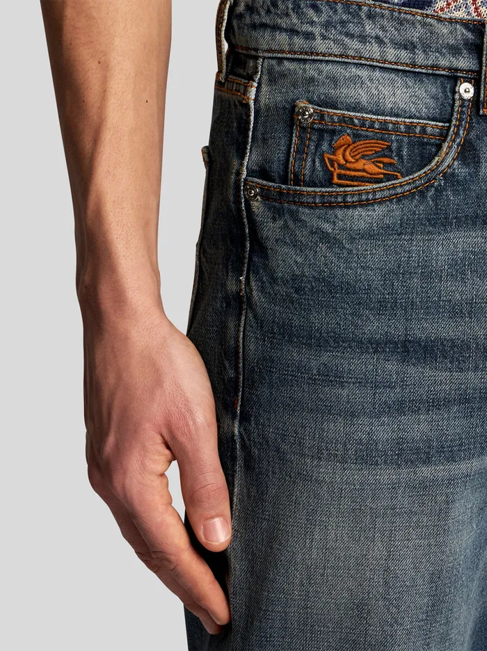 Men Etro Denim VintageEffect Jeans Navy Blue Men Etro Denim VintageEffect Jeans Navy Blue