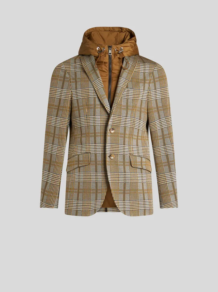 Men Etro Jackets Check Blazer With Removable Bib Beige