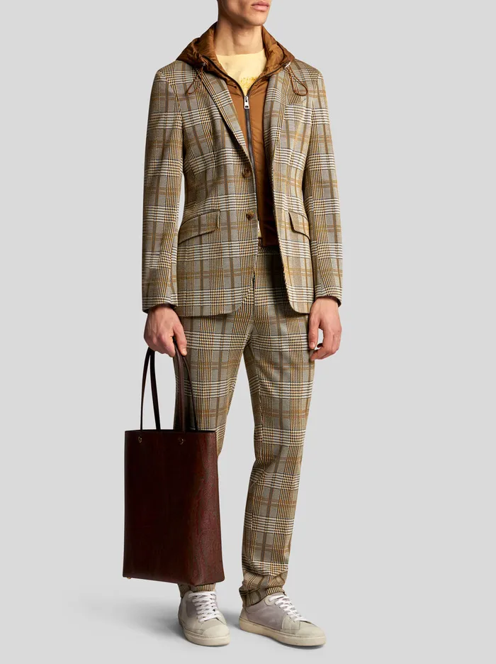 Men Etro Jackets Check Blazer With Removable Bib Beige Men Etro Jackets Check Blazer With Removable Bib Beige