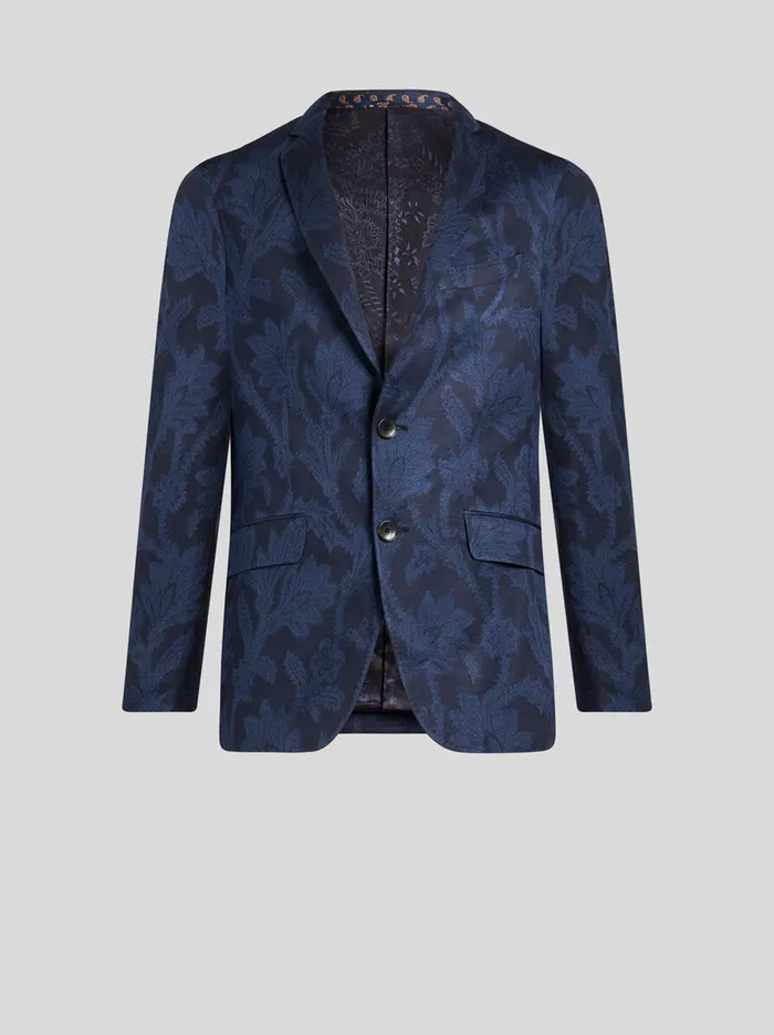 Men Etro Jackets Floral Leafy Jacquard Blazer Navy Blue