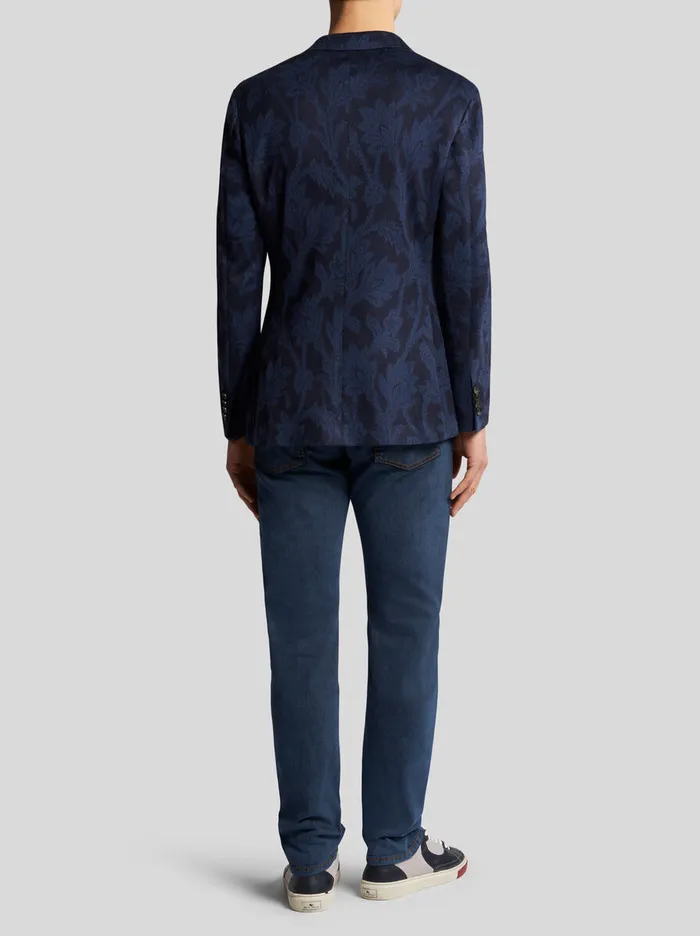 Men Etro Jackets Floral Leafy Jacquard Blazer Navy Blue Men Etro Jackets Floral Leafy Jacquard Blazer Navy Blue
