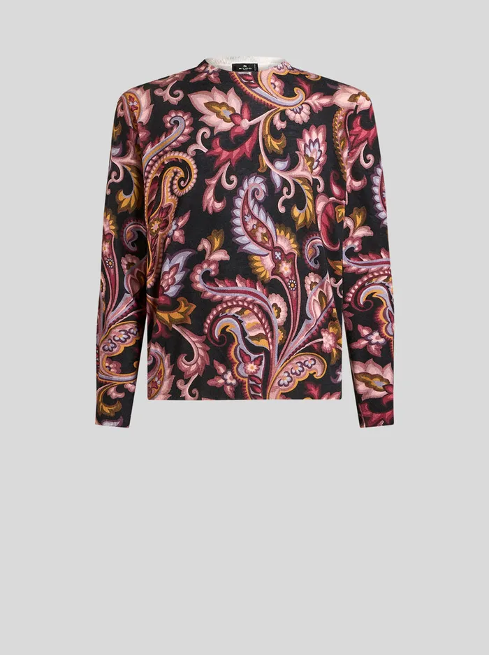 Men Etro Knitwear Floral Paisley CrewNeck Sweater Black