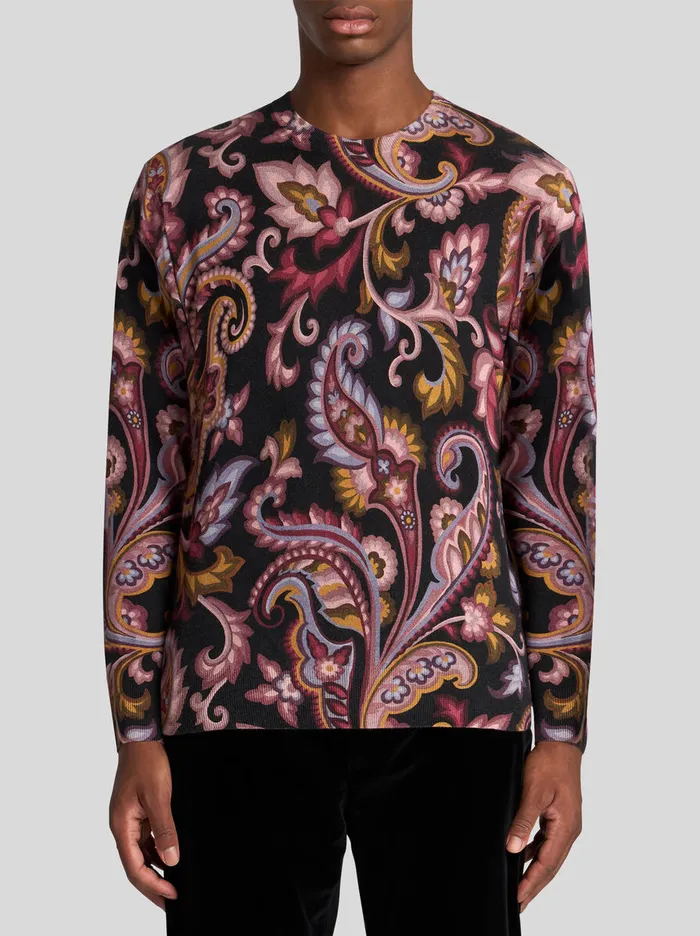 Men Etro Knitwear Floral Paisley CrewNeck Sweater Black Men Etro Knitwear Floral Paisley CrewNeck Sweater Black