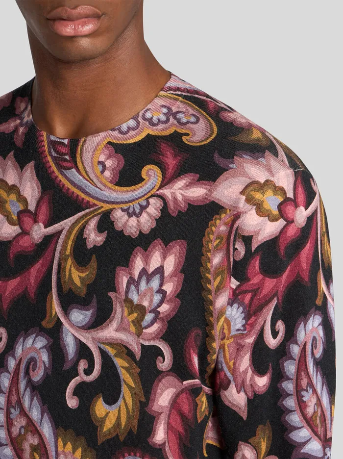 Men Etro Knitwear Floral Paisley CrewNeck Sweater Black Men Etro Knitwear Floral Paisley CrewNeck Sweater Black