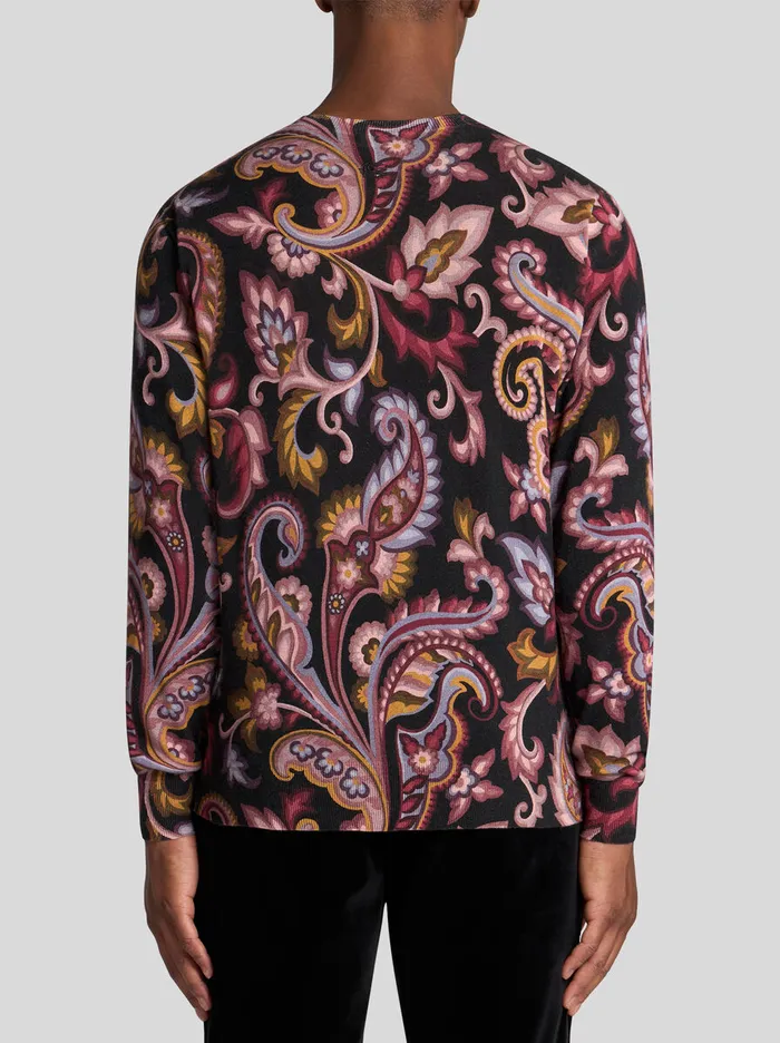 Men Etro Knitwear Floral Paisley CrewNeck Sweater Black Men Etro Knitwear Floral Paisley CrewNeck Sweater Black