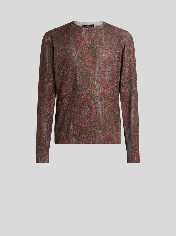 Men Etro Knitwear Paisley Sweater Burgundy