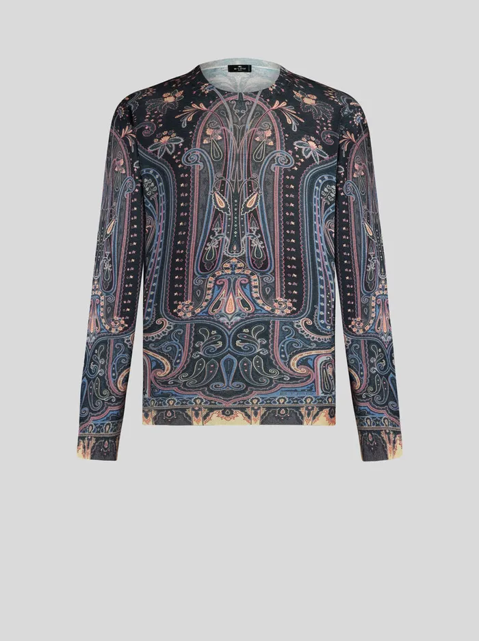 Men Etro Knitwear Sweater With Paisley Print Navy Blue