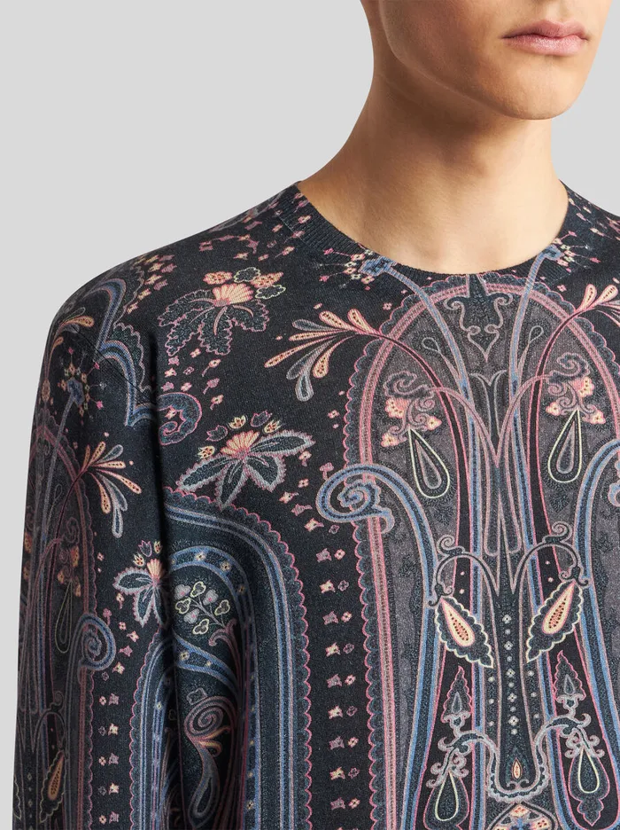 Men Etro Knitwear Sweater With Paisley Print Navy Blue Men Etro Knitwear Sweater With Paisley Print Navy Blue