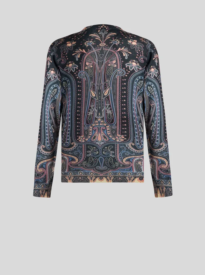 Men Etro Knitwear Sweater With Paisley Print Navy Blue Men Etro Knitwear Sweater With Paisley Print Navy Blue