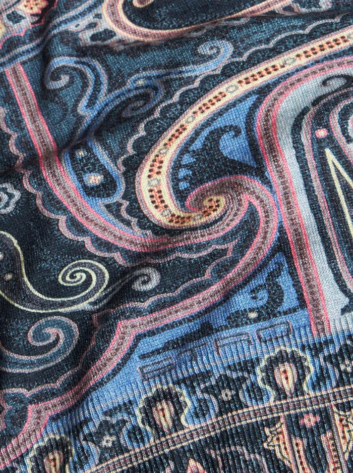 Men Etro Knitwear Sweater With Paisley Print Navy Blue Men Etro Knitwear Sweater With Paisley Print Navy Blue