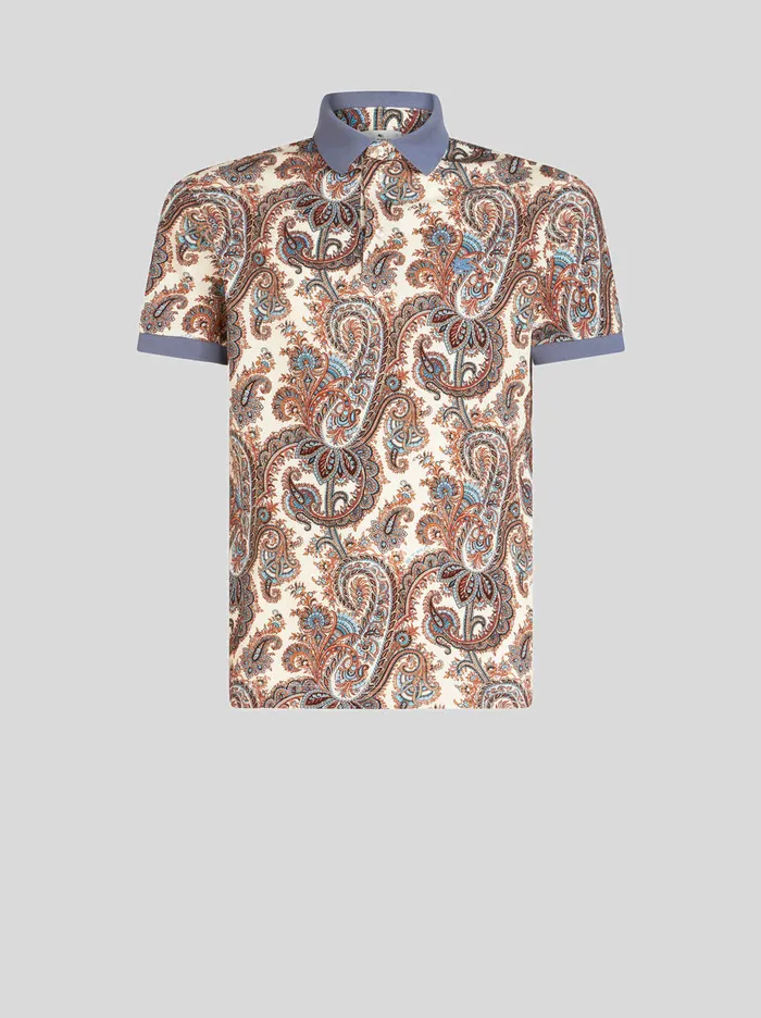 Men Etro Polo Shirts Paisley Cotton Polo Shirt White