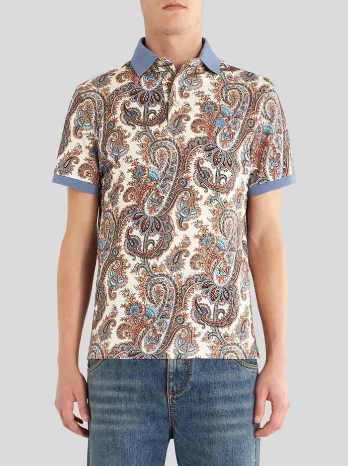 Men Etro Polo Shirts Paisley Cotton Polo Shirt White Men Etro Polo Shirts Paisley Cotton Polo Shirt White