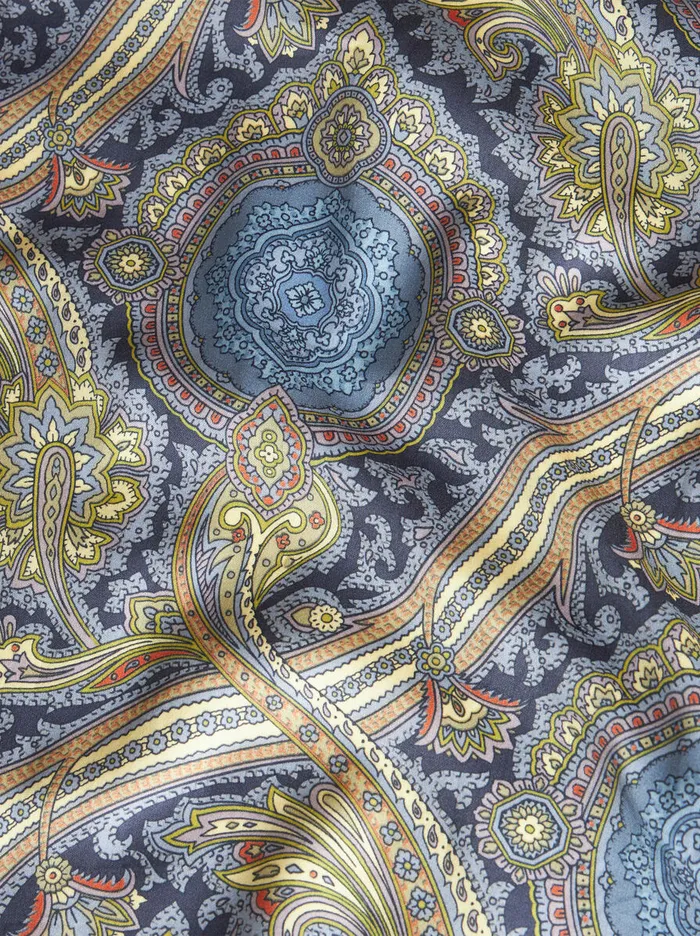Men Etro Shirts Printed Cotton Shirt Navy Blue
