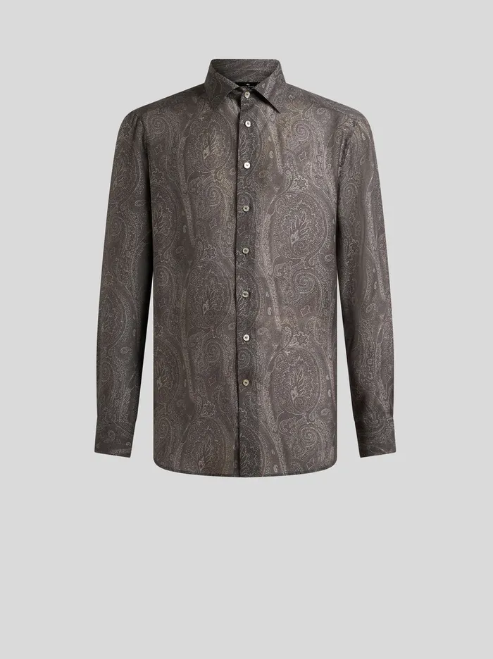 Men Etro Shirts Silk Paisley Shirt Black
