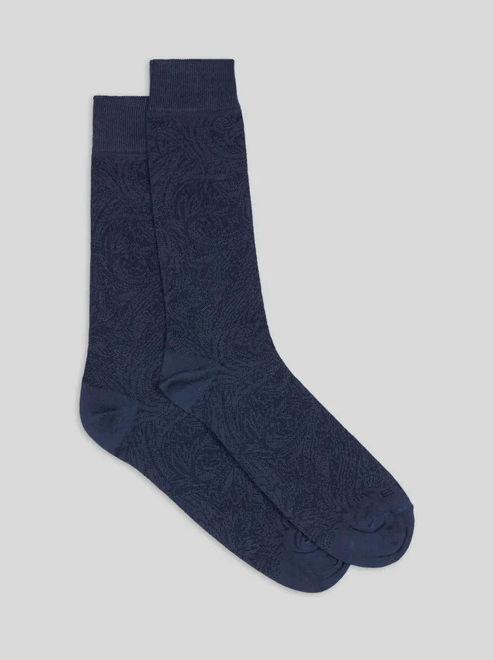 Men Etro Socks Leafy Jacquard Socks Navy Blue
