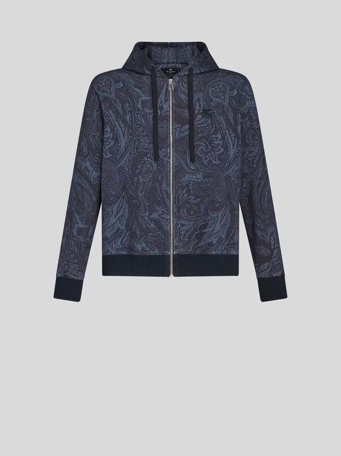 Men Etro TShirt And Sweatshirts Paisley Hooded Sweatshirt Navy Blue
