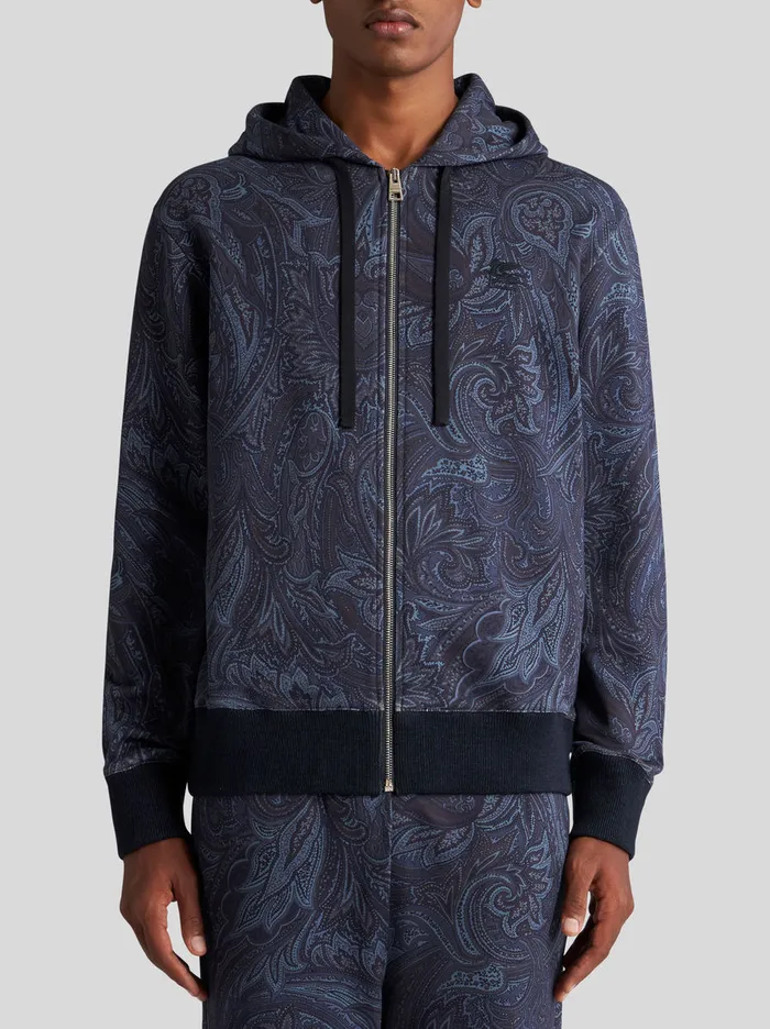 Men Etro TShirt And Sweatshirts Paisley Hooded Sweatshirt Navy Blue Men Etro TShirt And Sweatshirts Paisley Hooded Sweatshirt Navy Blue