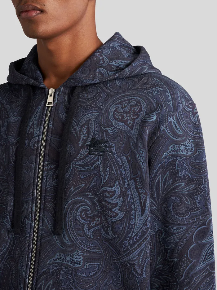 Men Etro TShirt And Sweatshirts Paisley Hooded Sweatshirt Navy Blue Men Etro TShirt And Sweatshirts Paisley Hooded Sweatshirt Navy Blue
