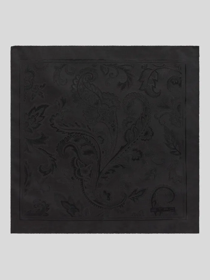 Men Etro Ties And Pocket Squares Silk Pocket Square Black
