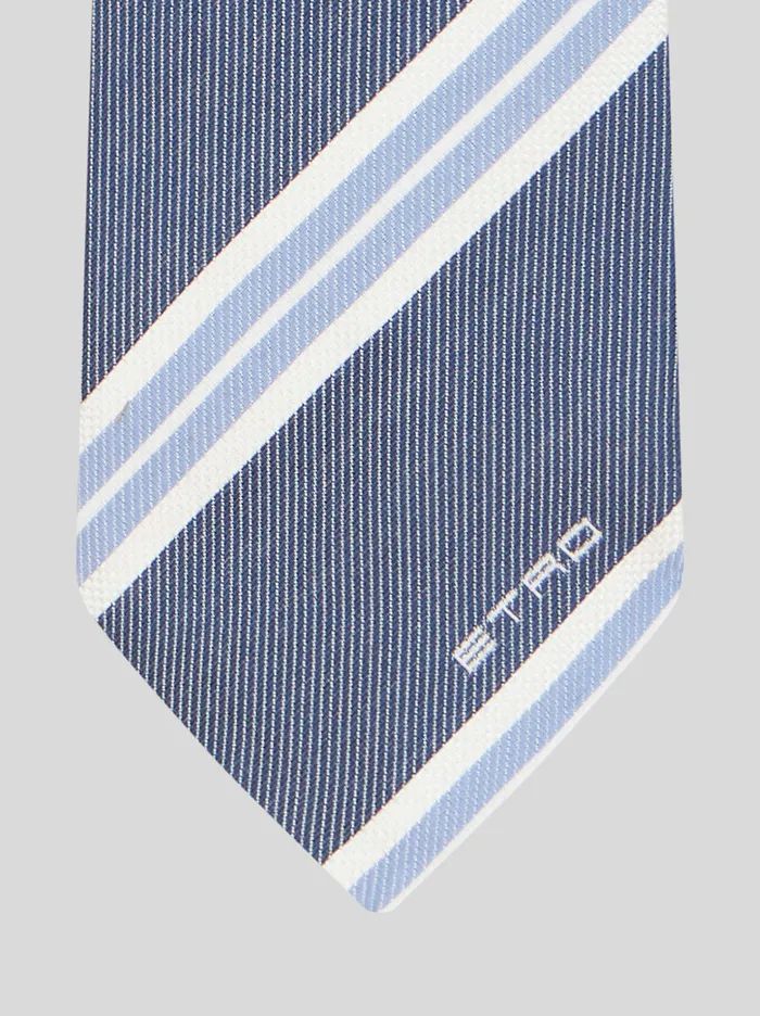 Men Etro Ties And Pocket Squares Striped Jacquard Tie Navy Blue Men Etro Ties And Pocket Squares Striped Jacquard Tie Navy Blue