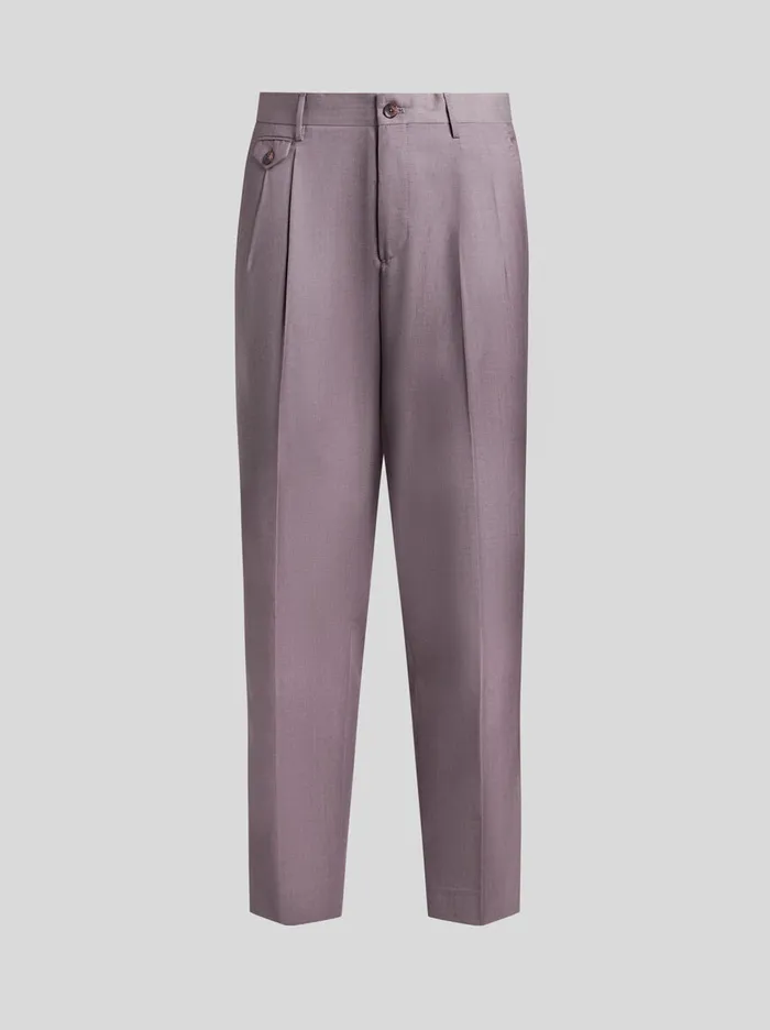 Men Etro Trousers CarrotLeg Wool Trousers Purple