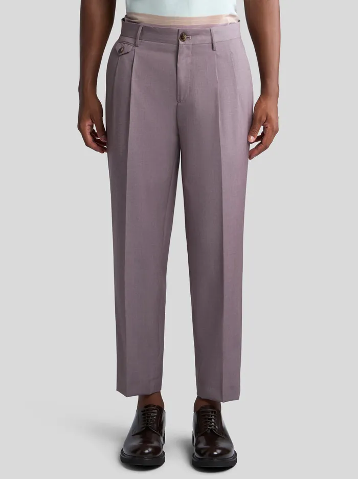 Men Etro Trousers CarrotLeg Wool Trousers Purple Men Etro Trousers CarrotLeg Wool Trousers Purple
