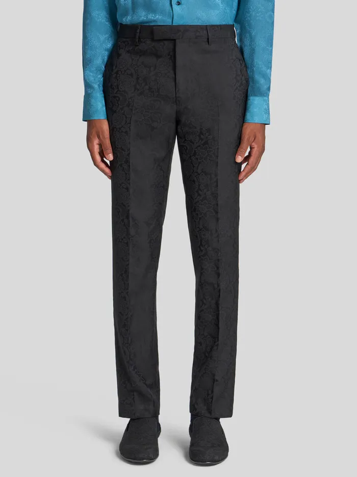 Men Etro Trousers Floral Leafy Jacquard Evening Trousers Black Men Etro Trousers Floral Leafy Jacquard Evening Trousers Black