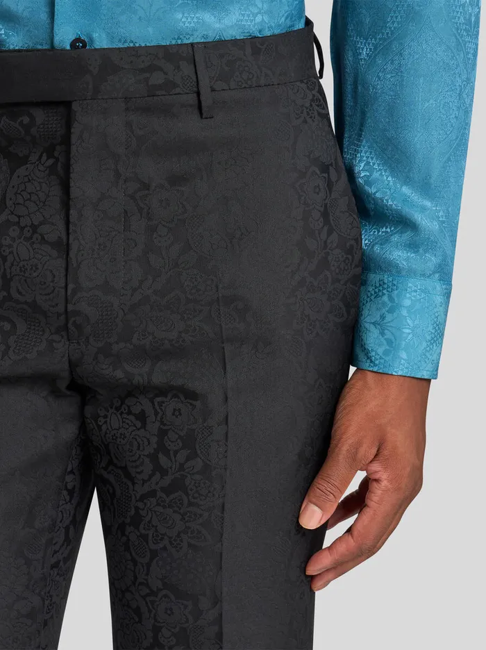 Men Etro Trousers Floral Leafy Jacquard Evening Trousers Black Men Etro Trousers Floral Leafy Jacquard Evening Trousers Black