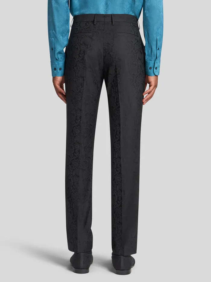Men Etro Trousers Floral Leafy Jacquard Evening Trousers Black Men Etro Trousers Floral Leafy Jacquard Evening Trousers Black
