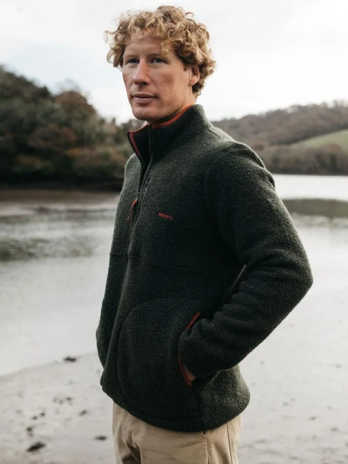 Men Hegen 14 Zip Wool Fleece Olive Finisterre Fleece