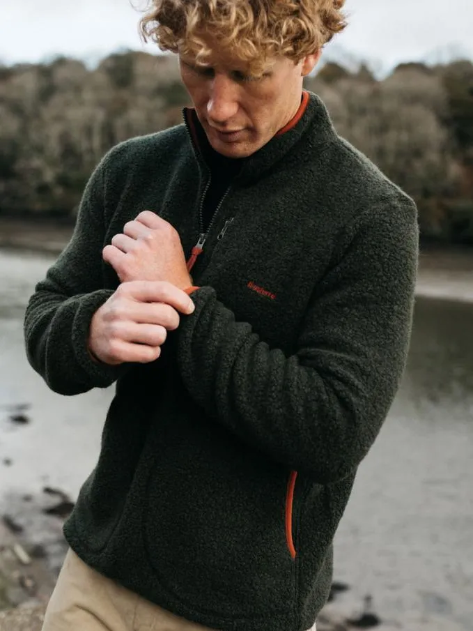 Men Hegen 14 Zip Wool Fleece Olive Finisterre Fleece