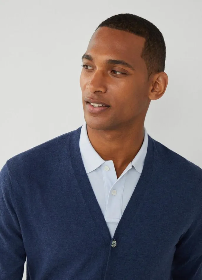 Men Knitwear Hackett London Cardigan With Elbow Patches Navy