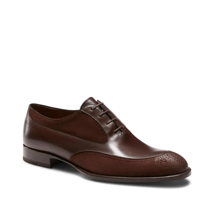 Men Leather And Suede LaceUp Shoe Mahogany Fratelli Rossetti LaceUp Shoes