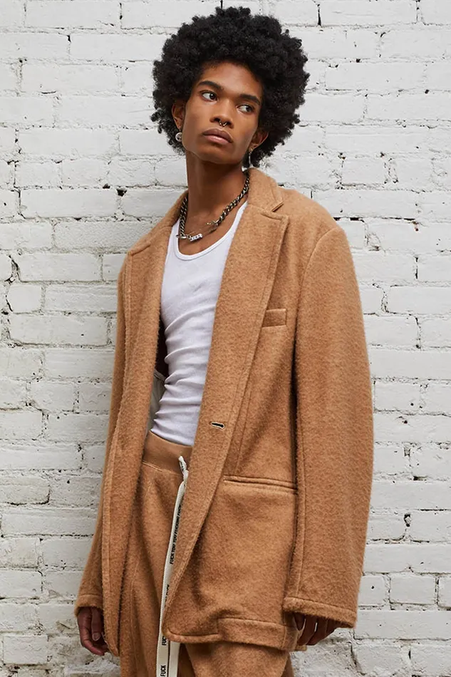 Men Oversized Ragged Blazer 8211 Camel Jackets and Coats R13