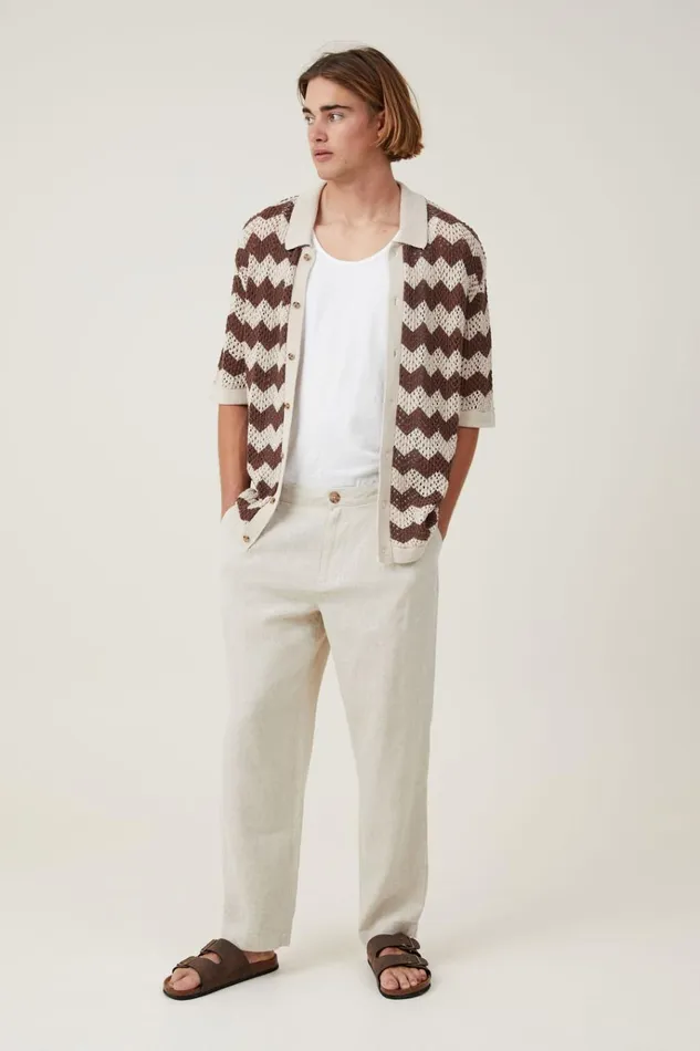Men Pants Cotton On Linen Pleat Pant Oatmeal
