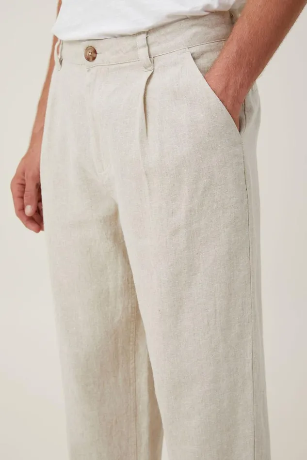 Men Pants Cotton On Linen Pleat Pant Oatmeal Men Pants Cotton On Linen Pleat Pant Oatmeal