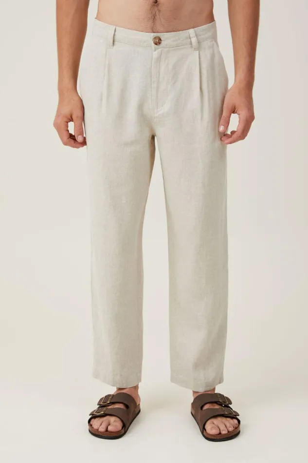 Men Pants Cotton On Linen Pleat Pant Oatmeal Men Pants Cotton On Linen Pleat Pant Oatmeal
