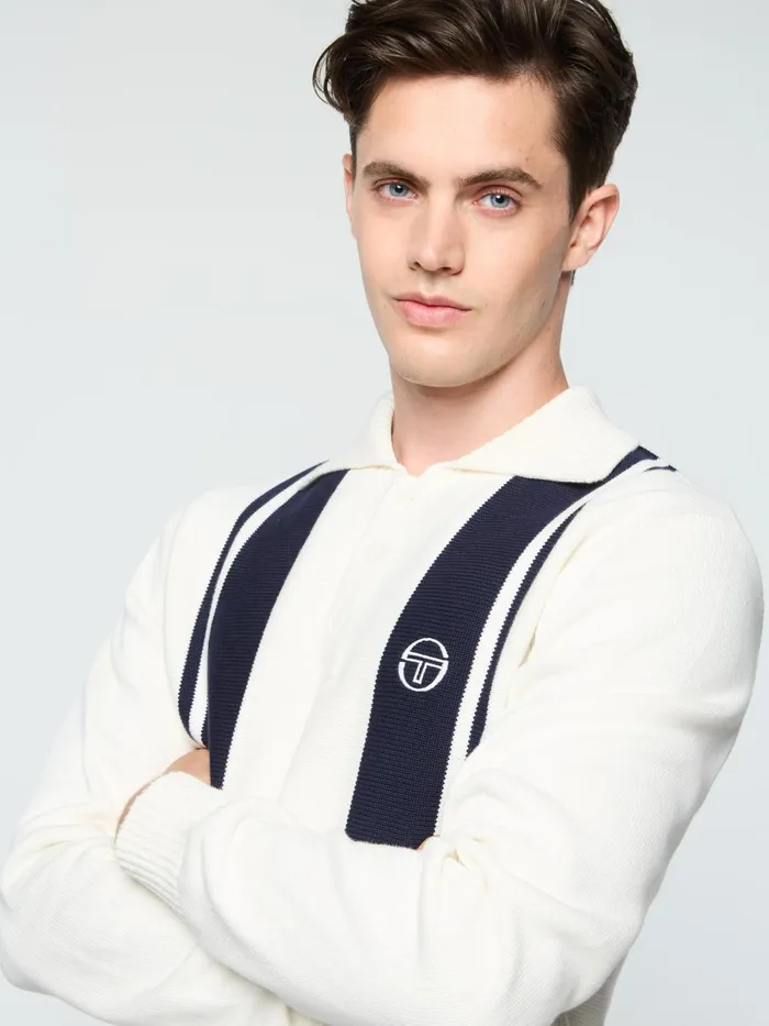 Men Polos Sergio Tacchini Young Line Knit Long Sleeve Polo Gardenia