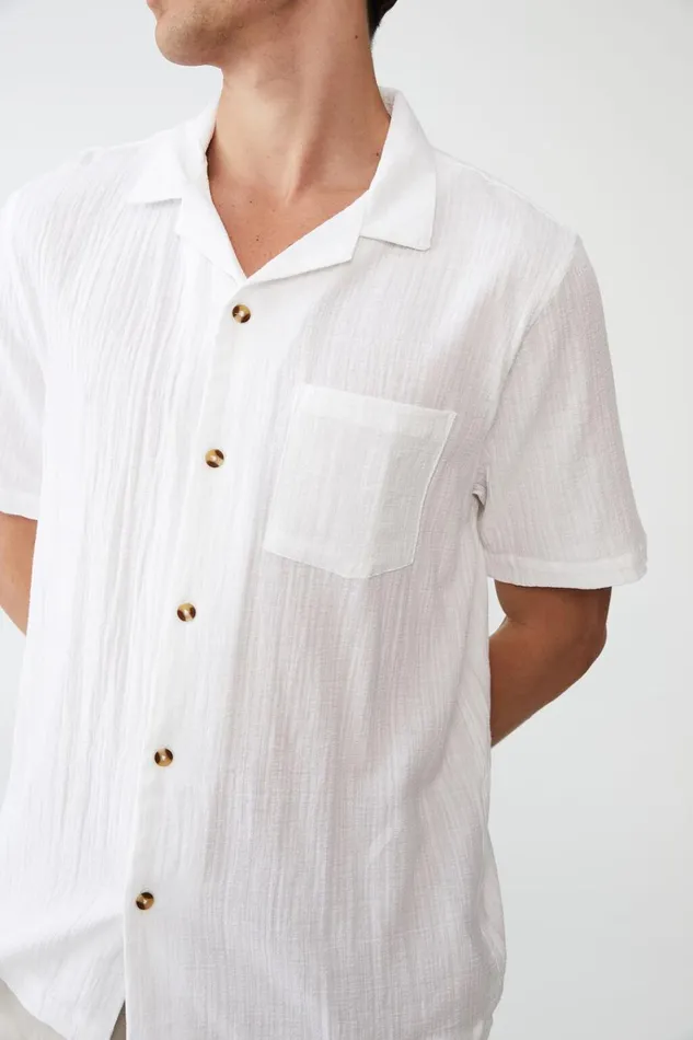 Men Shirts and Polos Cotton On Riviera Short Sleeve Shirt White Men Shirts and Polos Cotton On Riviera Short Sleeve Shirt White