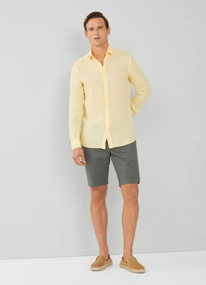Men Shirts Hackett London Slim Fit Linen Shirt Yellow