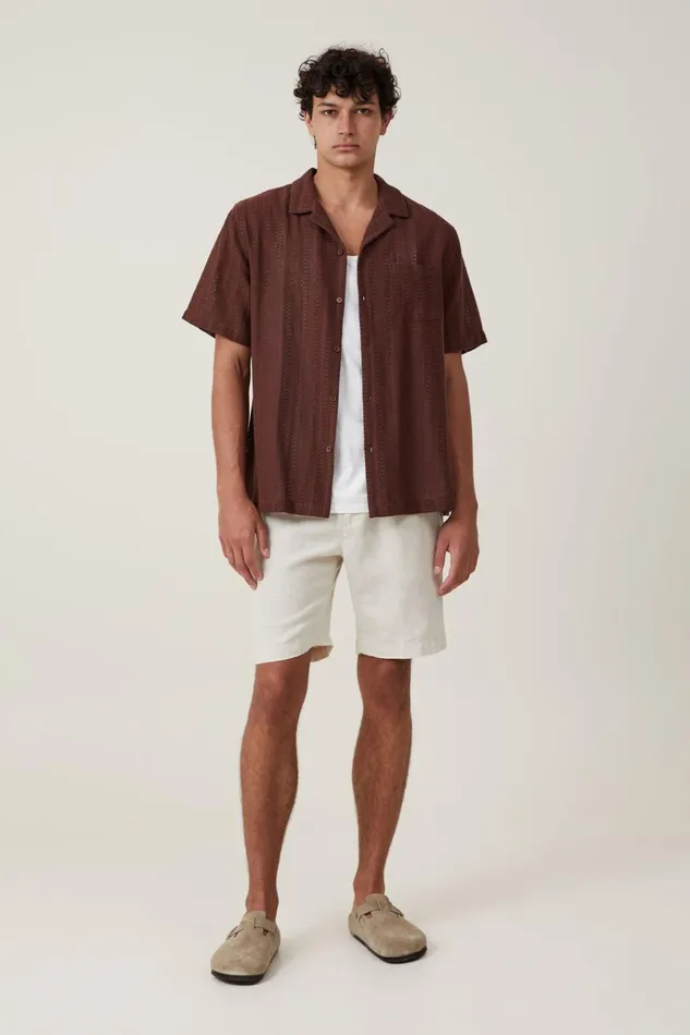 Men Shorts Cotton On Linen Pleat Short Oatmeal
