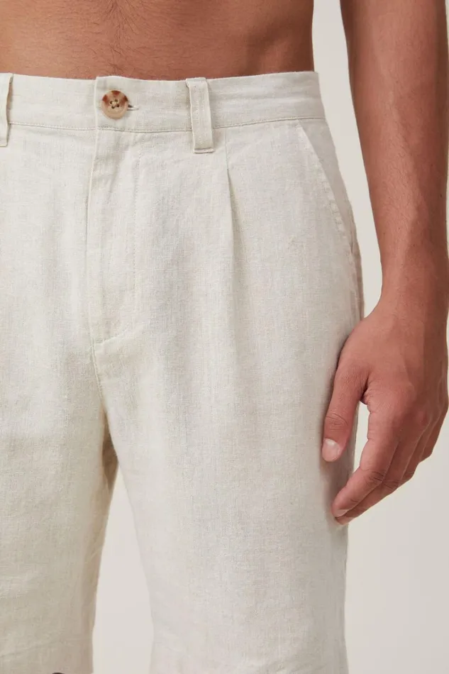 Men Shorts Cotton On Linen Pleat Short Oatmeal Men Shorts Cotton On Linen Pleat Short Oatmeal