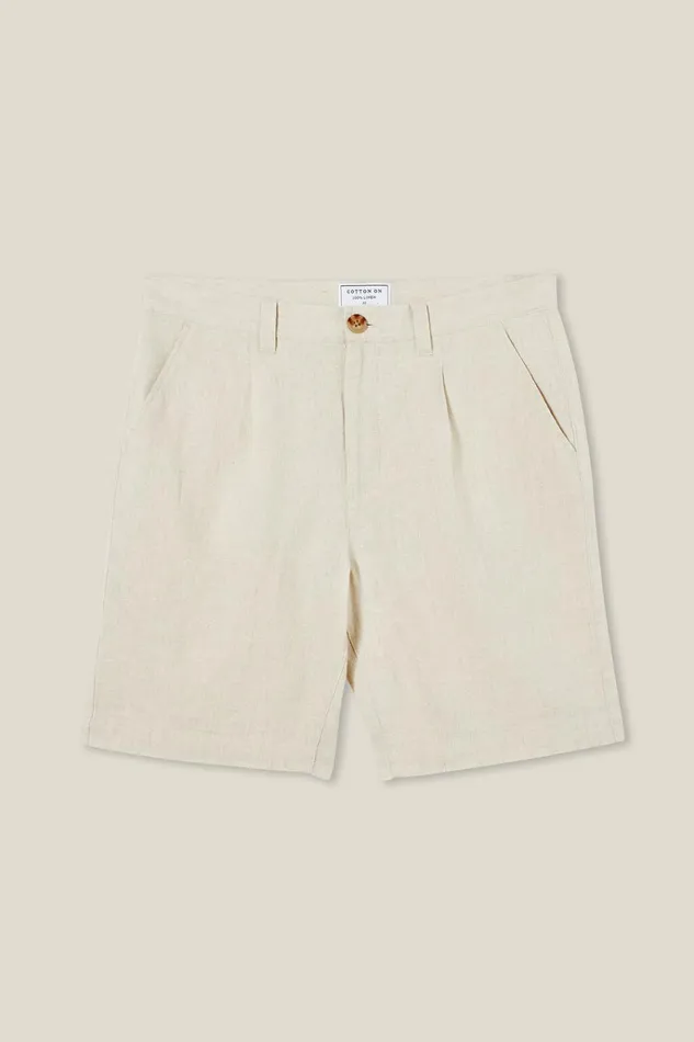 Men Shorts Cotton On Linen Pleat Short Oatmeal Men Shorts Cotton On Linen Pleat Short Oatmeal