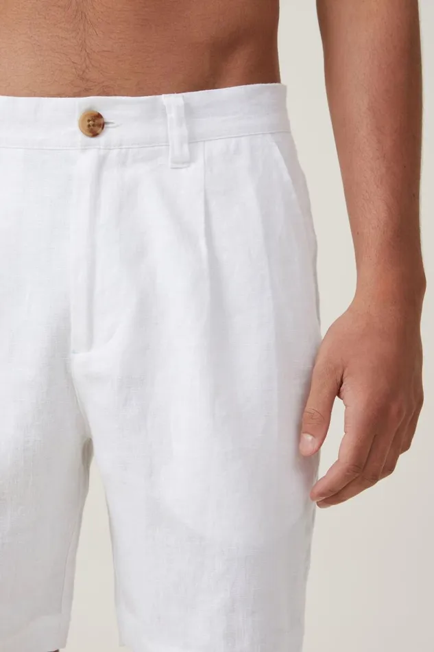 Men Shorts Cotton On Linen Pleat Short White
