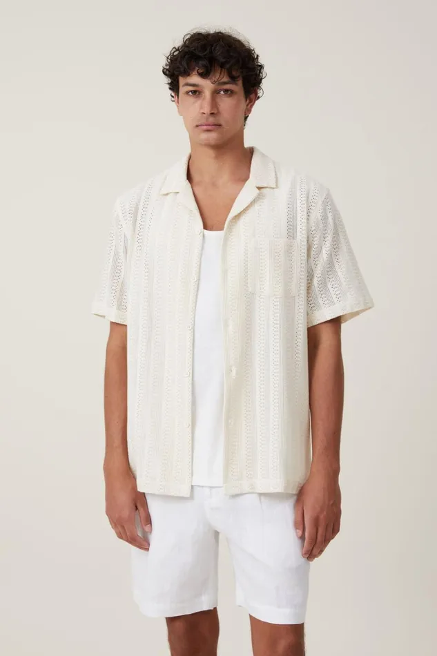 Men Shorts Cotton On Linen Pleat Short White